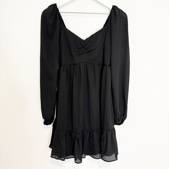 Abercrombie Sweetheart Neckline Smocked Boho Mini Dress Black LBD Size Small - Picture 1 of 7